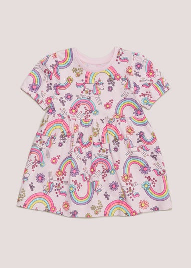 Girls Pink Unicorn Jersey Dress (9mths-6yrs)