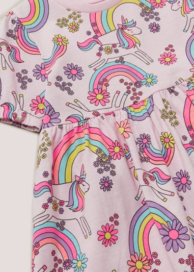 Girls Pink Unicorn Jersey Dress (9mths-6yrs)