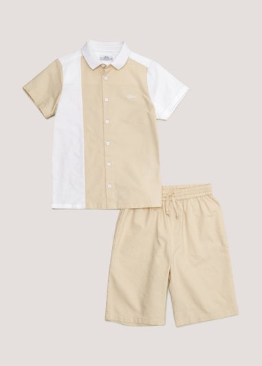 Boys Beige Woven Shirt & Shorts Co-Ord Set (4-12yrs)