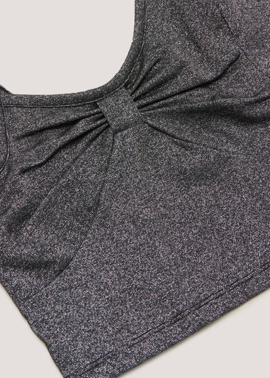 Girls Black Glitter Bow One Shoulder Top (4-13yrs)