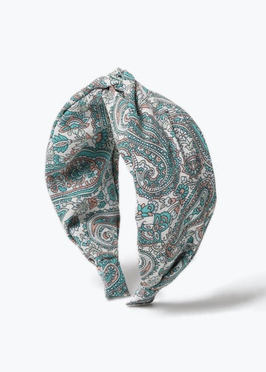 Blue Paisley Print Twist Headband