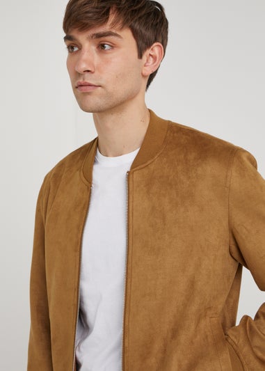 Brown Faux Suede Bomber Jacket