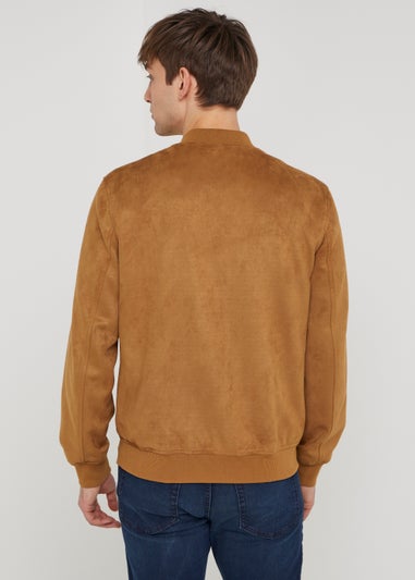 Brown Faux Suede Bomber Jacket