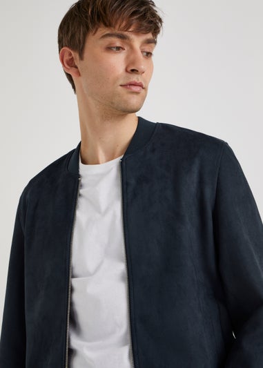 Navy Faux Suede Bomber Jacket