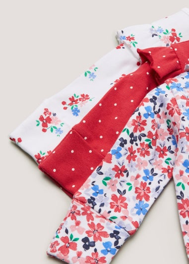 Baby 3 Pack Red Floral Sleepsuits (Tiny Baby-18mths)