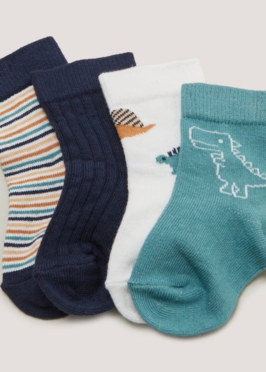 4 Pack Dinosaur Baby Socks (Newborn-12mths)