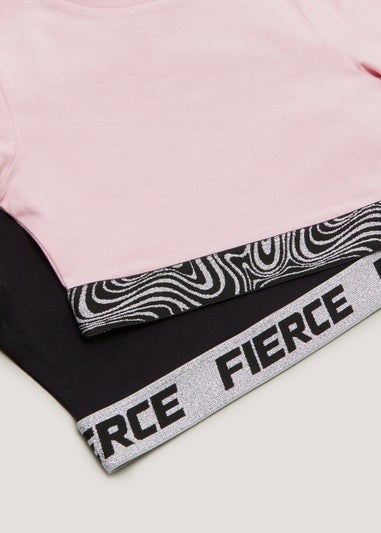 Girls 2 Pack Black & Pink Print T-Shirts (4-13yrs)