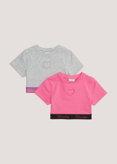 Girls 2 Pack Grey & Pink Flawless T-Shirts (4-13yrs)
