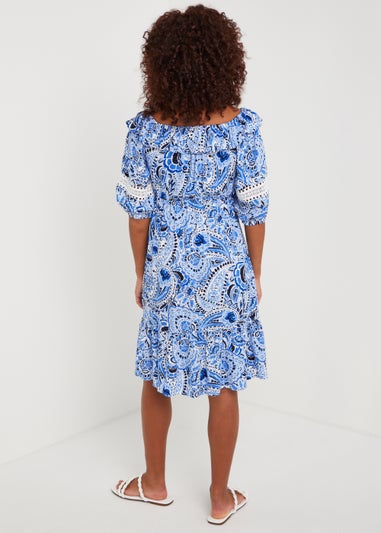 Blue Paisley Viscose Midi Dress