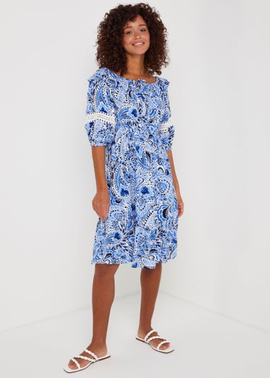 Blue Paisley Viscose Midi Dress