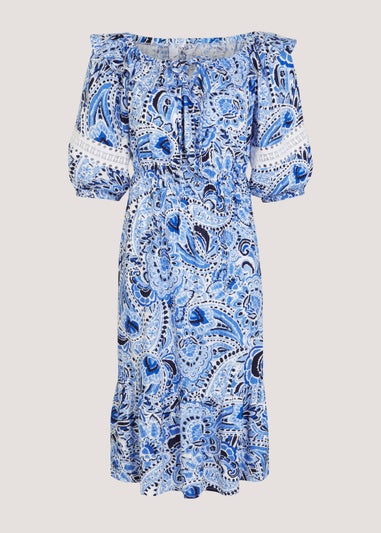 Blue Paisley Viscose Midi Dress