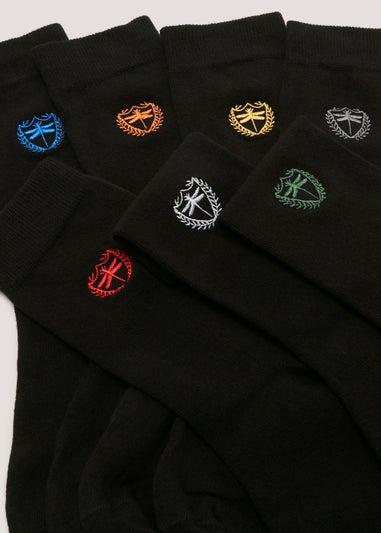 7 Pack Black Crest Embroidery Socks