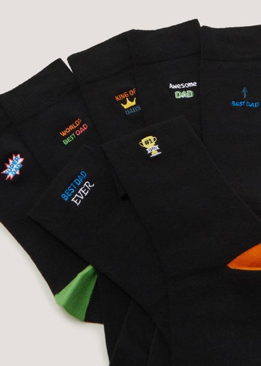 7 Pack Black Dad Embroidery Socks