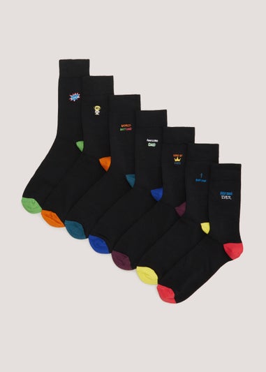 7 Pack Black Dad Embroidery Socks
