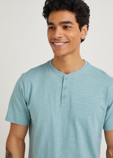 Teal Grandad Collar T-Shirt