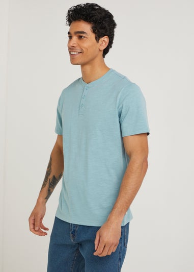 Teal Grandad Collar T-Shirt