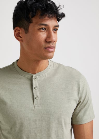 Green Grandad Collar T-Shirt - Matalan
