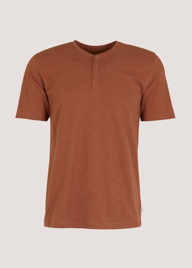 Tan Grandad Collar T-Shirt