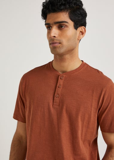 Tan Grandad Collar T-Shirt