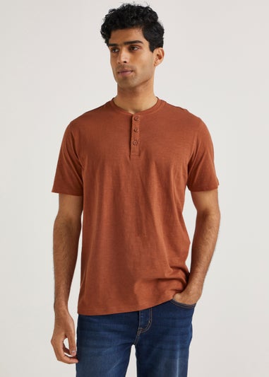 Tan Grandad Collar T-Shirt