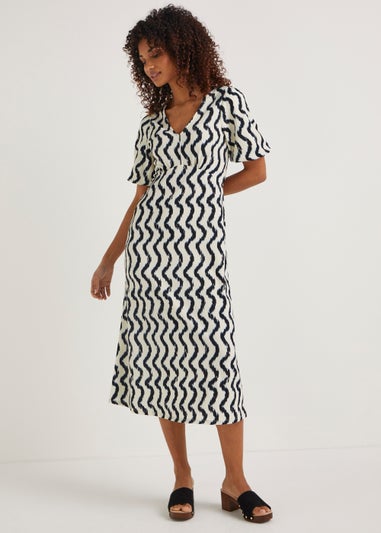 Cream Zigzag Midi Dress