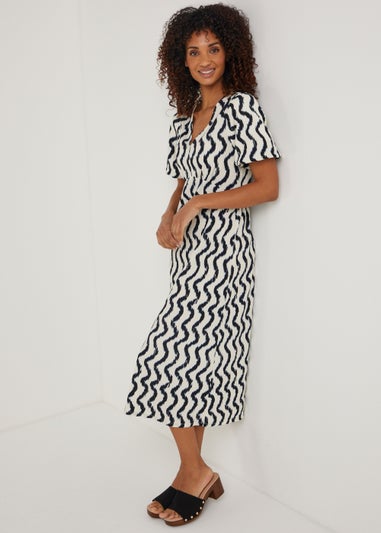 Cream Zigzag Midi Dress