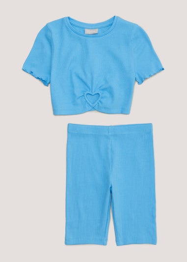 Girls Blue Top & Cycling Shorts Set (4-13yrs)