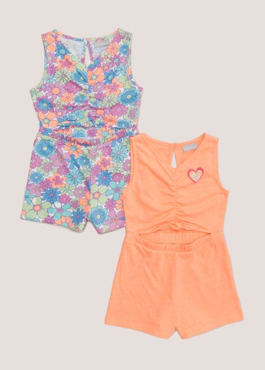 Girls 2 Pack Tie Front Playsuits (4-13yrs)