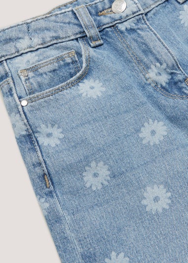 Girls Light Wash Floral Mom Jeans (4-13yrs)