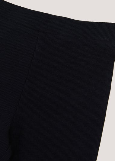 Girls Black Ribbed Flared Leggings (4-13yrs)