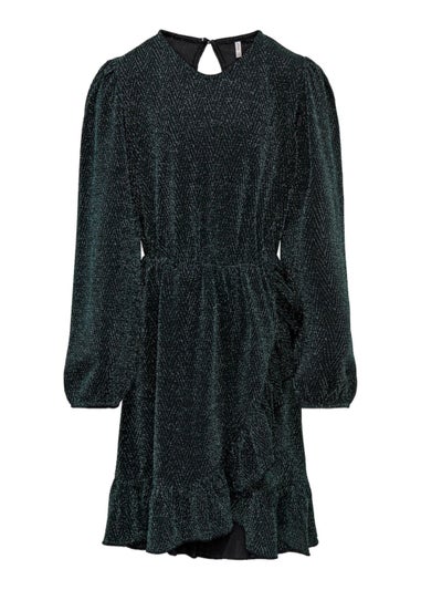 ONLY Kids Green Kogcarol Glitter Wrap Dress (5-14yrs)