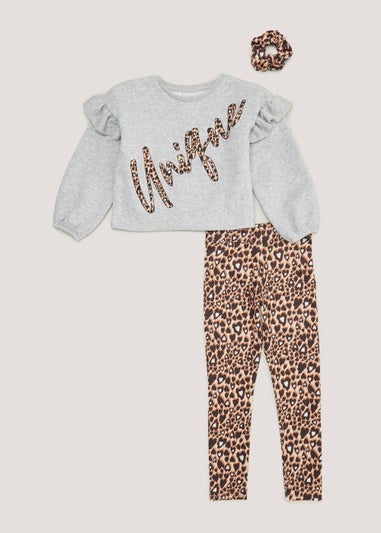 Girls Grey Unique Sweatshirt Leggings & Scrunchie Set (4-13yrs)