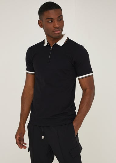 T&W Black Tipped Polo Shirt