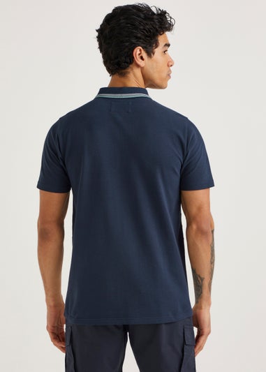 Navy Panel Zip Up Polo Shirt