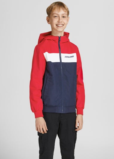 Jack & Jones Junior Red Blocki Hood Bomber Jacket (8-16yrs)