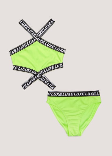 Girls Candy Couture Lime Sporty Tape Bikini Set (9-16yrs)
