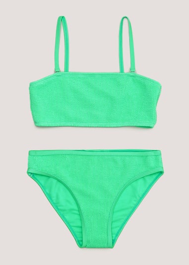 Girls Candy Couture Green Shirred Bandeau Bikini Set (9-16yrs)