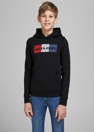 Jack & Jones Junior Black Play Print Logo Hoodie (8-16yrs)