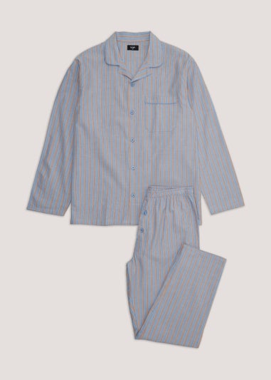 Blue Stripe Woven Button Up Pyjama Set