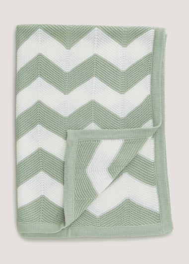 Green Chevron Knitted Baby Blanket (90cm x 70cm)