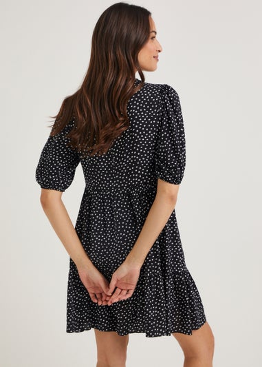 Black Viscose Tiered Mini Dress