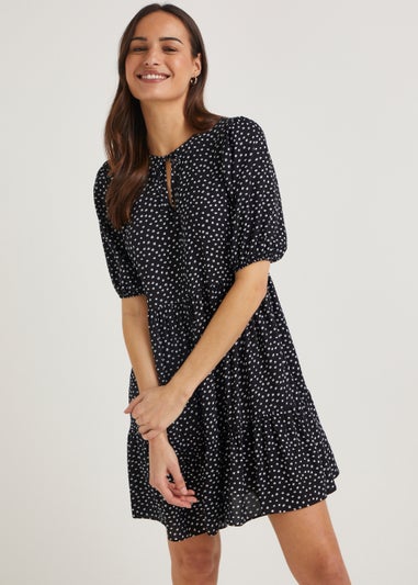 Black Viscose Tiered Mini Dress