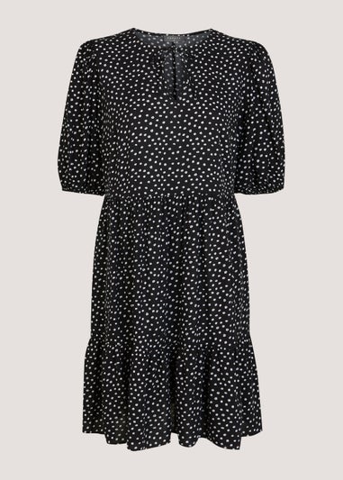 Black Viscose Tiered Mini Dress