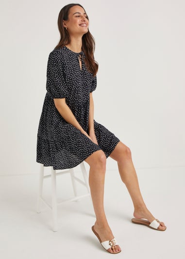 Black Viscose Tiered Mini Dress