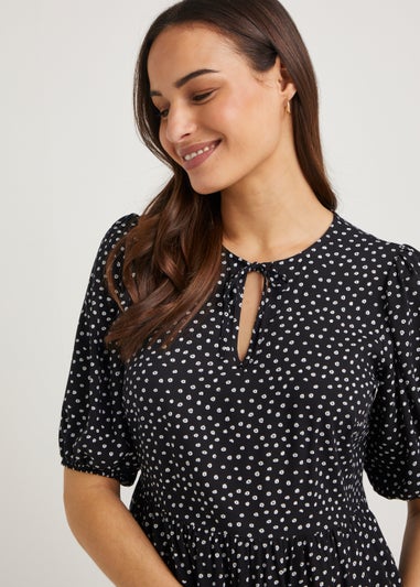 Black Viscose Tiered Mini Dress