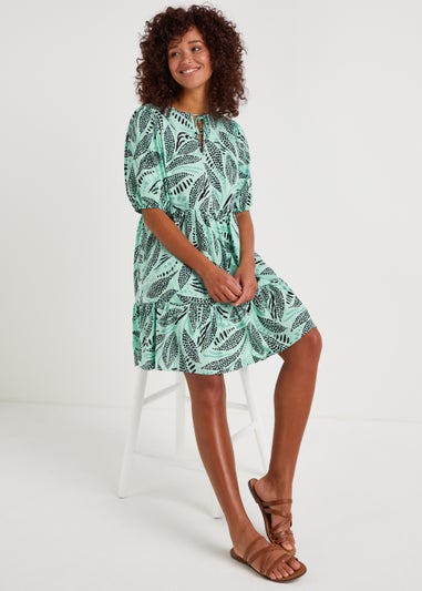 Mint Leaf Viscose Tiered Mini Dress