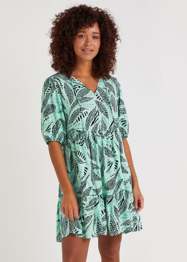 Mint Leaf Viscose Tiered Mini Dress