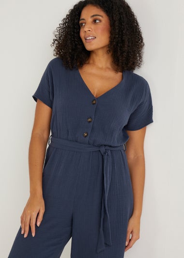 Navy Double Cloth Jumpsuit