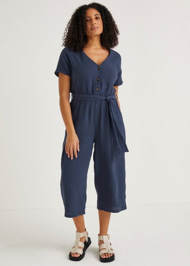 Navy Double Cloth Jumpsuit