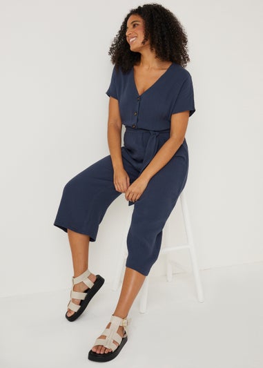 Navy Double Cloth Jumpsuit